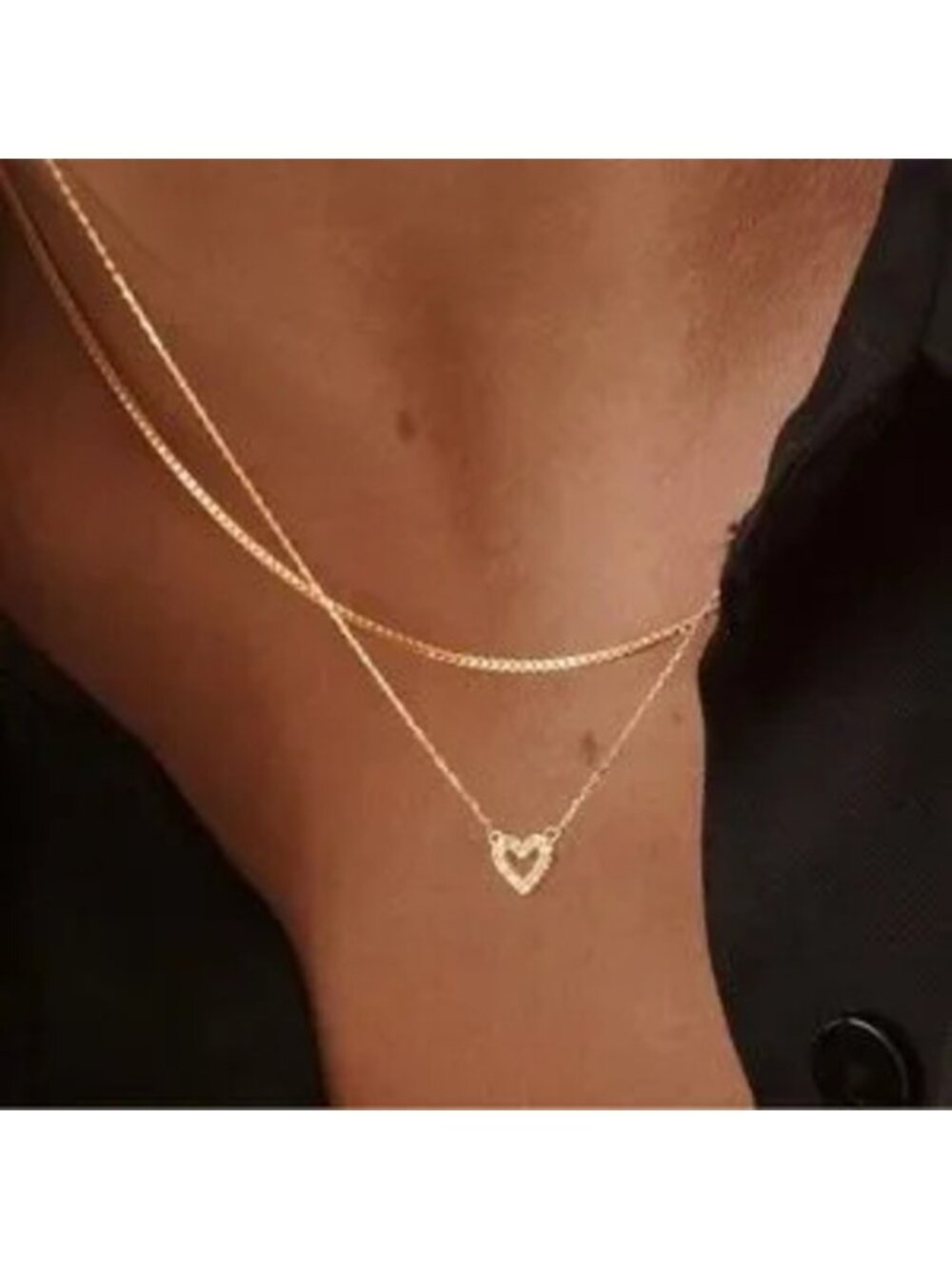 GOLD 14k Gold Plated Two Piece Heart Necklace Set